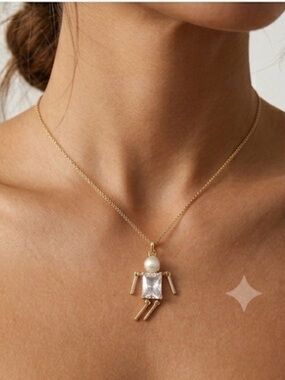 RHINESTONE Kids Charm Necklace Mom Gift Gold Plated
